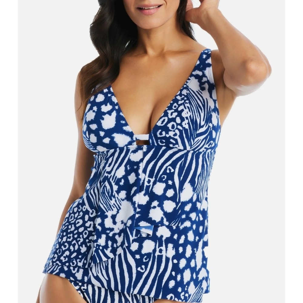 Beyond Control Tankini Top 14 Blue Animal Haven Swimwear Beach Vacation - Picture 1 of 5